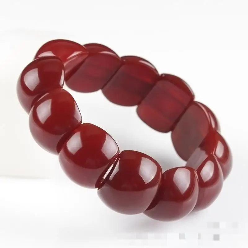 

Natural Red Jade Wide Bracelet Men Women Healing Gemstone Fine Jewelry Myanmar Jadeite Flake Bead Elastic Beaded Bracelet Bangle