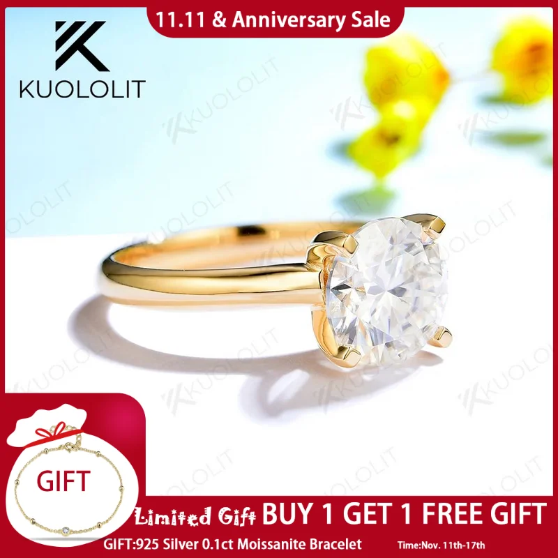 

Kuololit 3CT Moissanite Diamond Rings for Women Solid 18K 14K 10K Yellow Gold Solitaire Ring for Engagement Wedding Band GRA