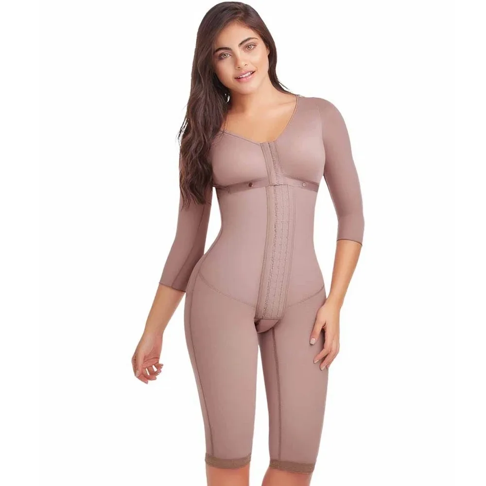 Women Shapewear Long Sleeves Fajas Front Closure Postpartum Post Liposuction Bodysuit