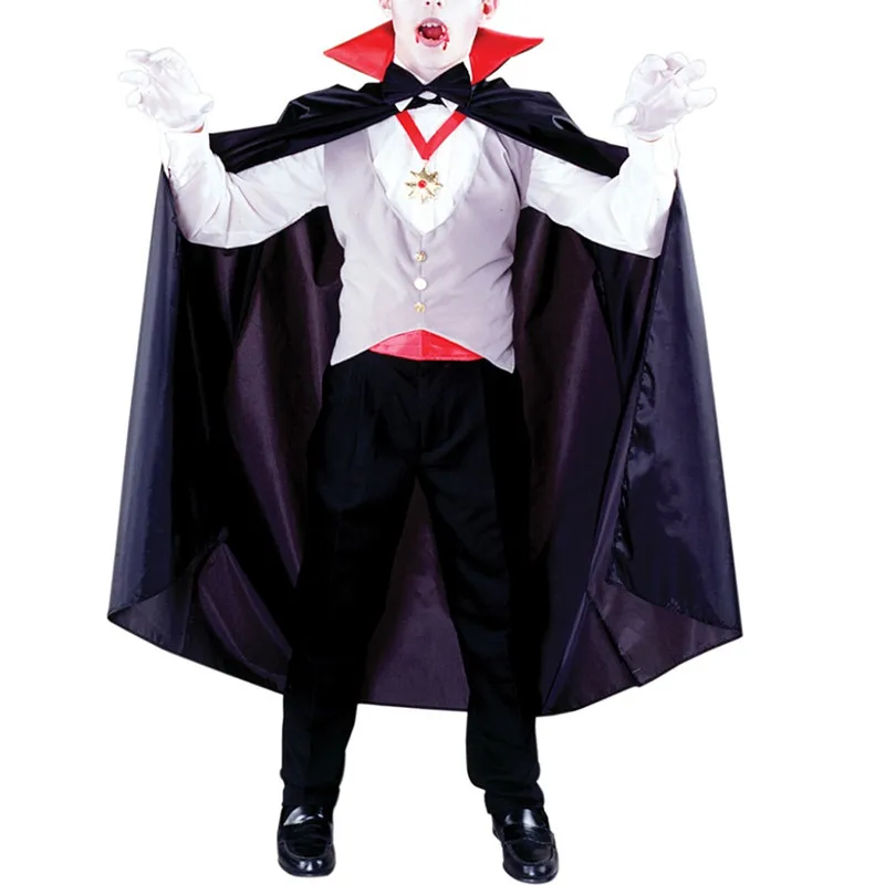 

Black Men Halloween Dracula Costumes Adult Vampire Cloak Cosplay Purim Carnival Masquerade Nightclub Bar Role Play Party Dress