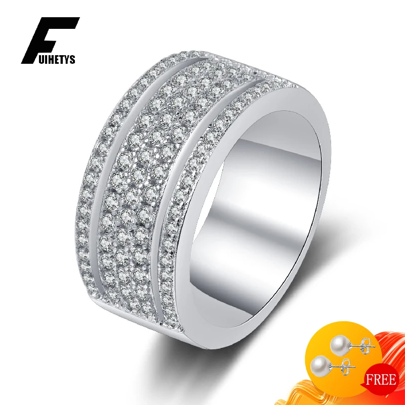 

FUIHETYS Elegant 925 Silver Rings with Zircon Gemstone Jewelry Accessories for Women Wedding Party Gift Finger Ring Size 6-10