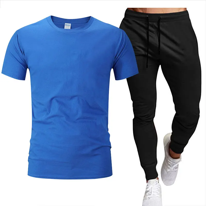 2022 Brand Solid Color Men's T-Shirt + Pants Suit Outdoor Sports Casual Men's and Women's Same Style