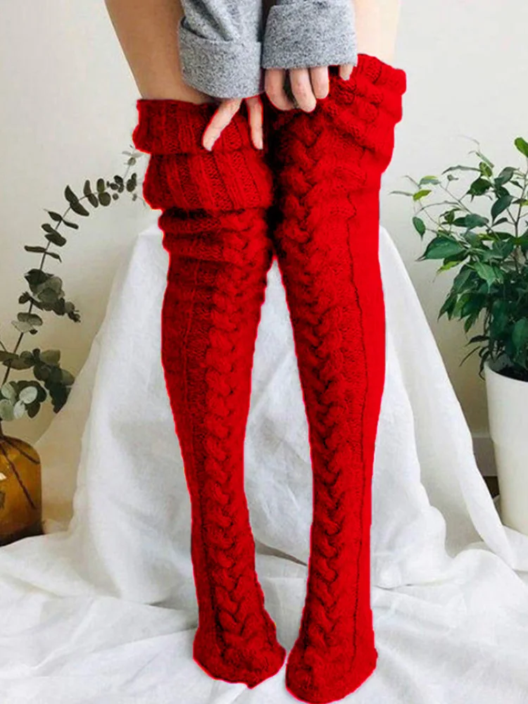 

Braided Knit Over The Knee Socks