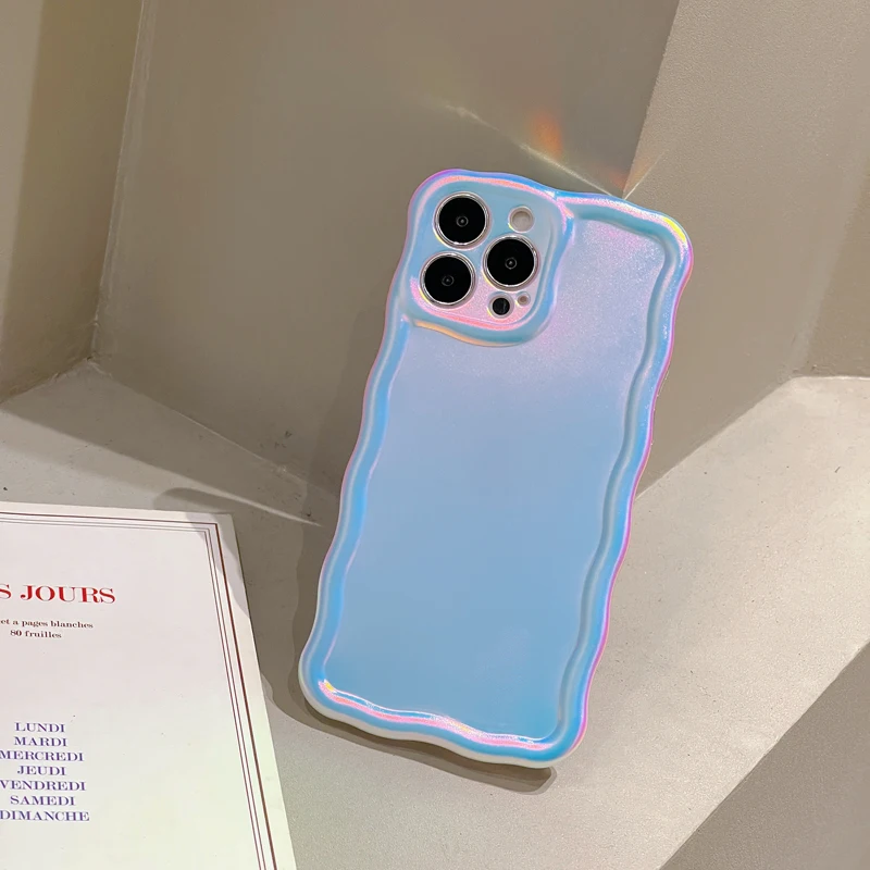 

Retro Solid Color Matte Phone Case For iPhone 11 12 13 14 Pro Max X Shockproof Soft Silicone Wavy Border Laser Bumper Back Cover