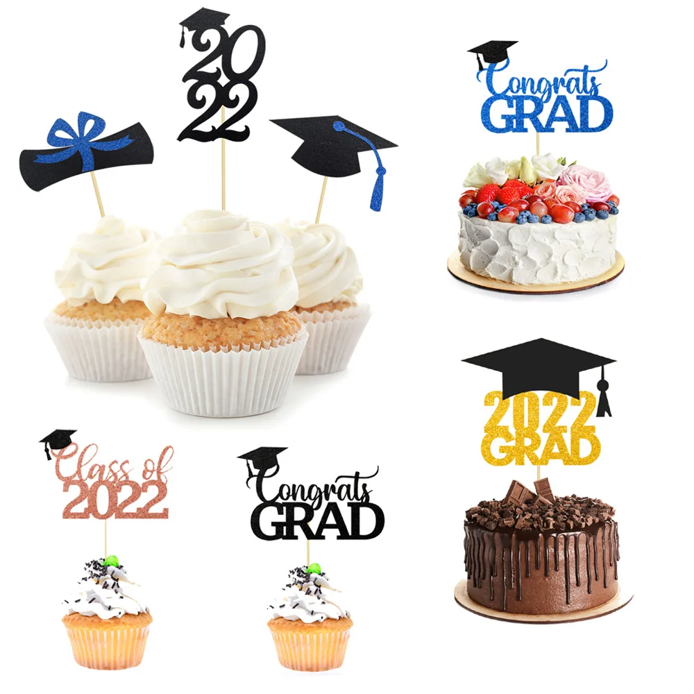 

JOLLYBOOM 24PCS Class of 2022 Graduation Party Cake Decoration Bachelor Cap Cake Toppers 2022 Graduate Season Party Supplies