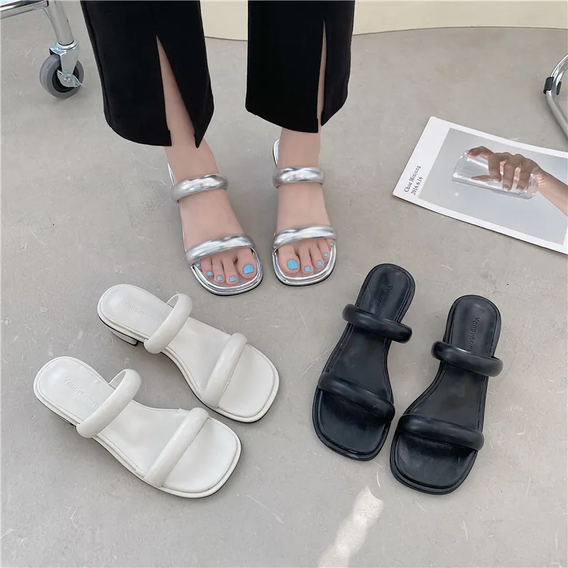 

Женские туфли на среднем каблуке, женские шлепанцы, уличные туфли из искусственной кожи на высоком каблуке, туфли-лодочки в римском стиле, ...