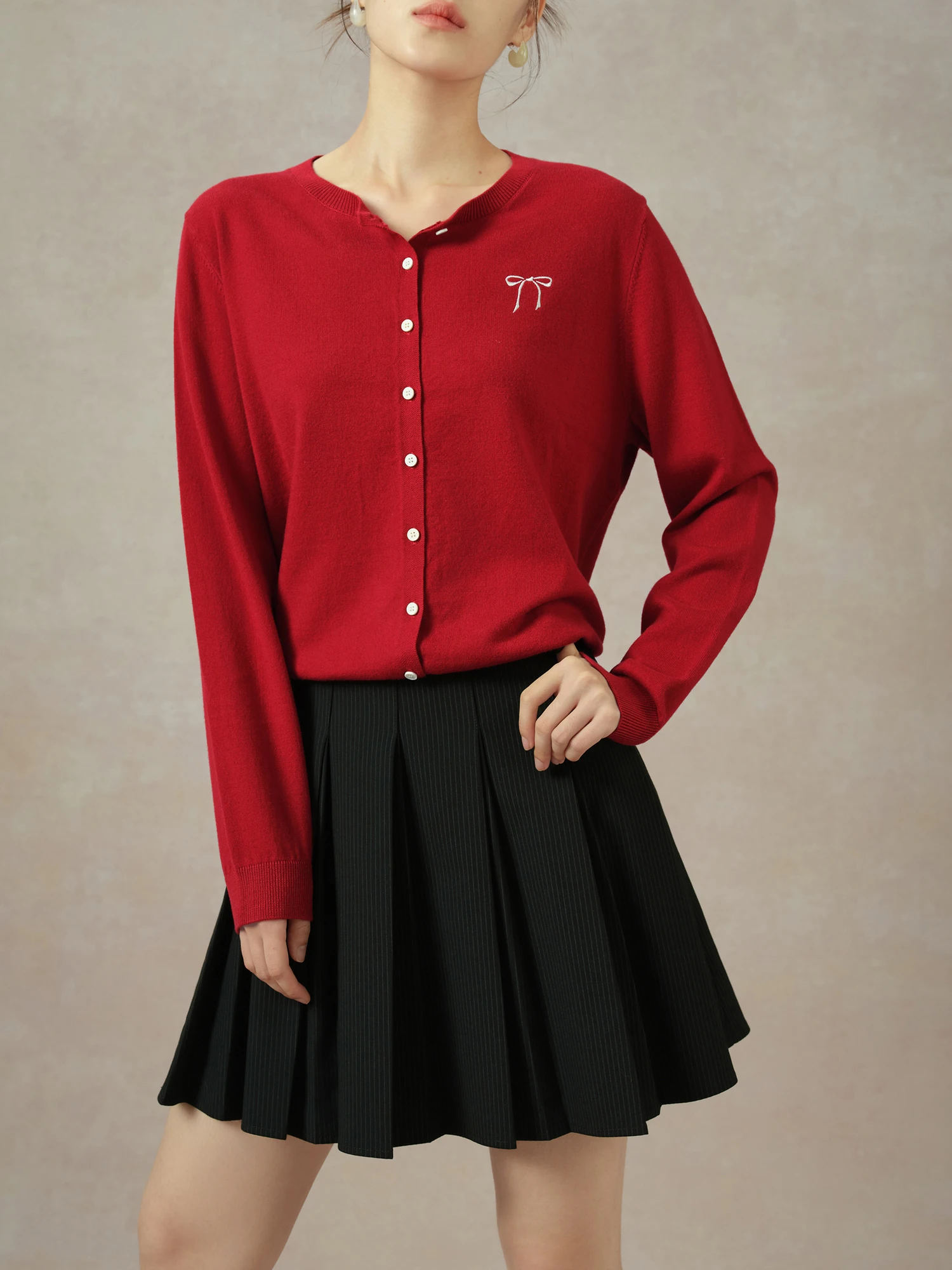 Женский однобортный Кардиган с круглым вырезом 2 цвета