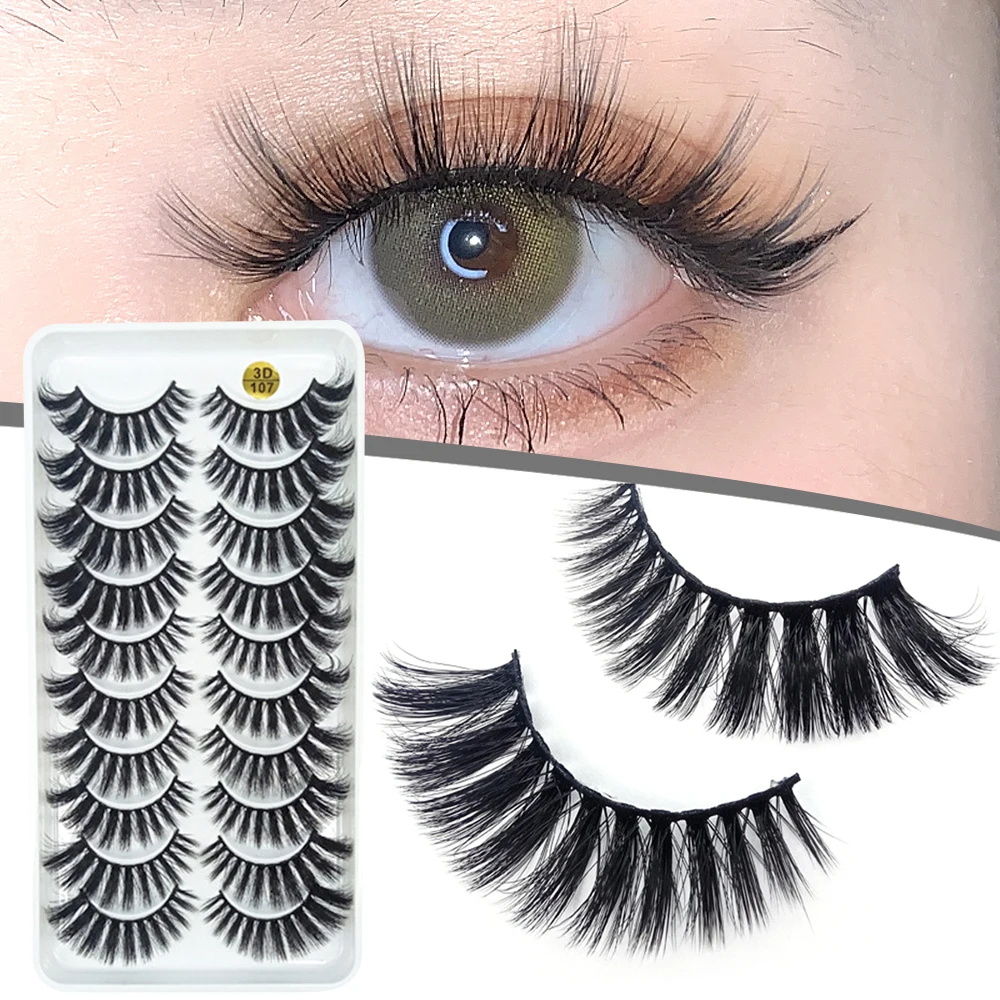 

New 10 Pairs Mink Hair Eyelashes 3D Fluffy Soft Fals Eyelashes Natural Long Thick Eyelash Extension Reusable Fake Lashes Makeup