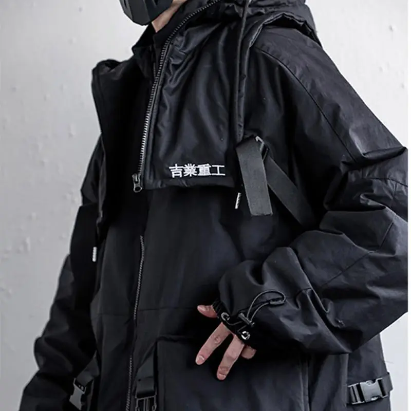 

Ветрозащитная Мужская Зимняя парка DARK Techwear, Мужская Уличная одежда в стиле Харадзюку, тактическая куртка-карго, пальто, модные парки с капюш...