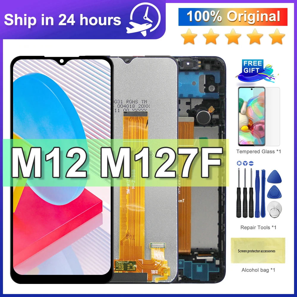 

6,5 ''Оригинальный ЖК-дисплей для Samsung Galaxy M12, сенсорный экран, дигитайзер для Samsung M127 M127F M127M, дисплей с рамкой