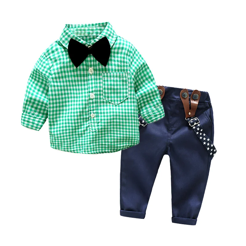 

2022 Baby Boy Clothing sets 2018 Newborn boys long sleeve Tie Shirt+Overall 2PCS Outfits Formal Sets Infant Party Suit