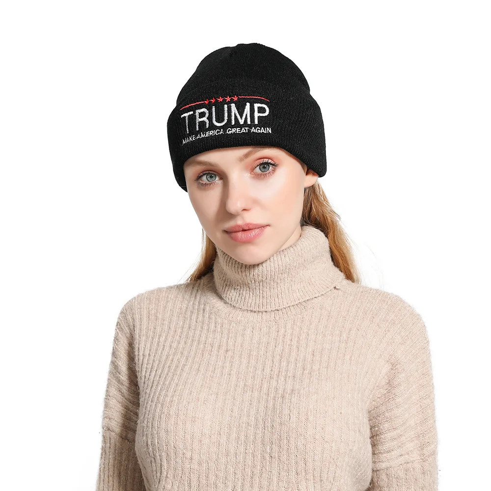 

Trump 2020 Embroidery President Hats Make America Great Again Cotton Knitted Beanies Black Red MAGA Warm Hat Winter Autumn Caps