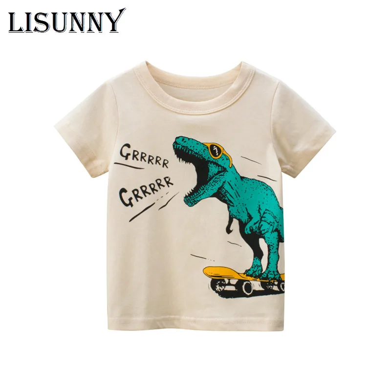 

2-8years Boys Girls Cartoon dinosaur T-shirts Short Sleeve Children Summer Tops 100% Cotton Clothing Kids Cartoon Truck T Shirt
