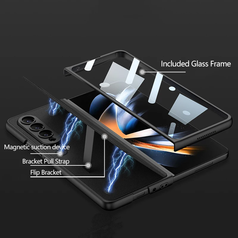 Suitable for Samsung Z Fold4 foldable screen phone case magnetic flip cover anti drop integrated phone case film protective case