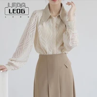 ledp spring autumn blouse long sleeve textured shirt women 2022 lapel patchwork office ladies top elegant fashion beige blouse