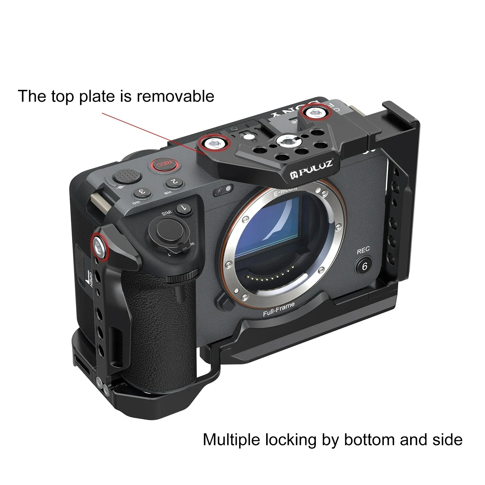 Фото Стабилизатор металлической клетки камеры PULUZ для Sony ILME-FX30/FX3, с ползунком NOTA, винтами 1/4, расширения 3/8 и отверстиями для позиционирования Arri №3