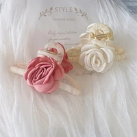 2022 new pink camellia catch clip super fairy hair catch sweet girl fabric rose hair clip shark clip hair accessories