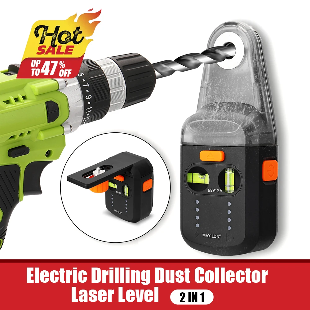 

MAYILON 2 In 1 Electric Drilling Dust Collector Laser Level Wall Electric Suction Vacuum Drill Dust Collector Dust Cleaning Tool