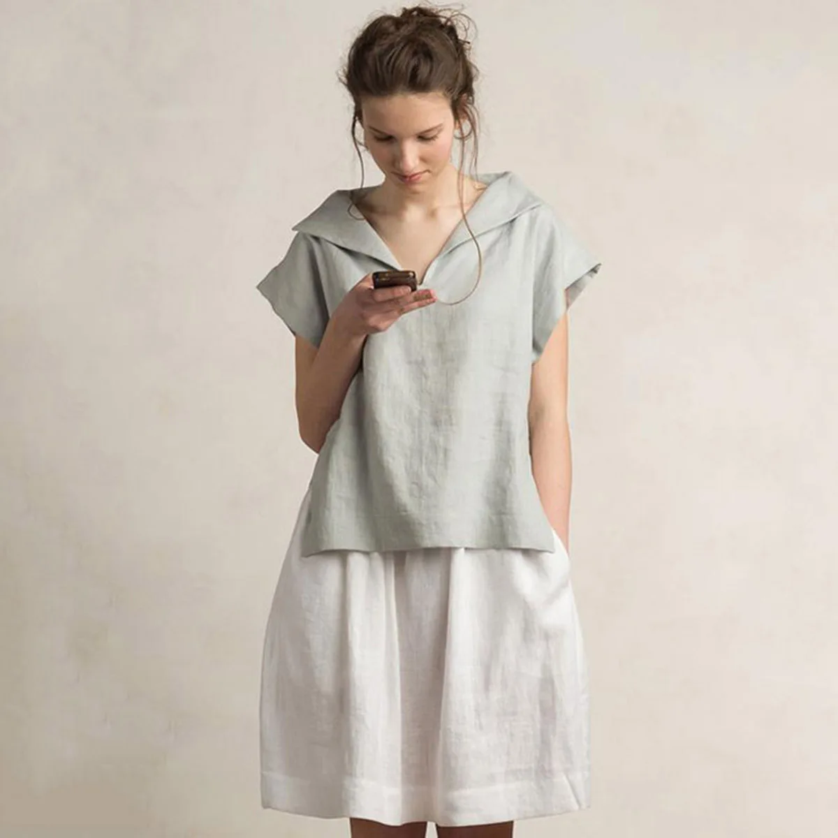 

Oshoplive 2023 новые летние женские топы, повседневные винтажные свободные футболки из хлопка рами с V-образным вырезом и рукавами реглан для женщин