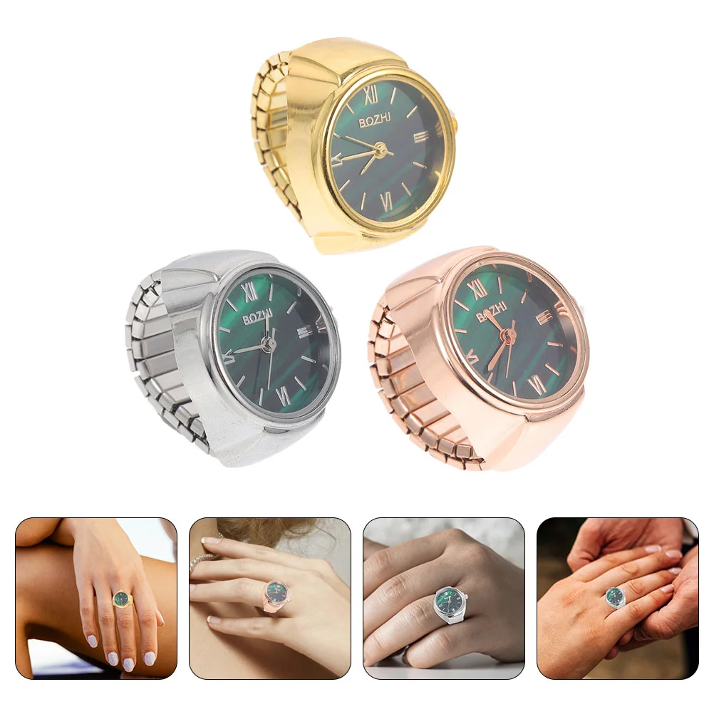 

3 Pcs Small Finger Watches Ring Watches Roman Numeral Decorative Ring Watches