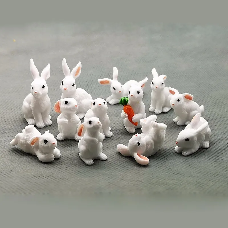 

1 Pcs 12 Style Easter Cute Rabbit Decoration Miniature Hare Animal Figurine Resin Craft Mini Bunny Garden Ornament