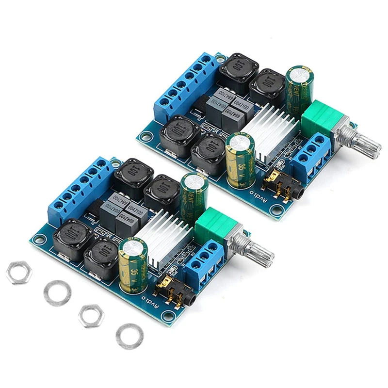 

2Pcs Digital Amplifier Board,TPA3116D2 Two-Channel Stereo High Power Digital Subwoofer Power Amplifier Board 2X50W