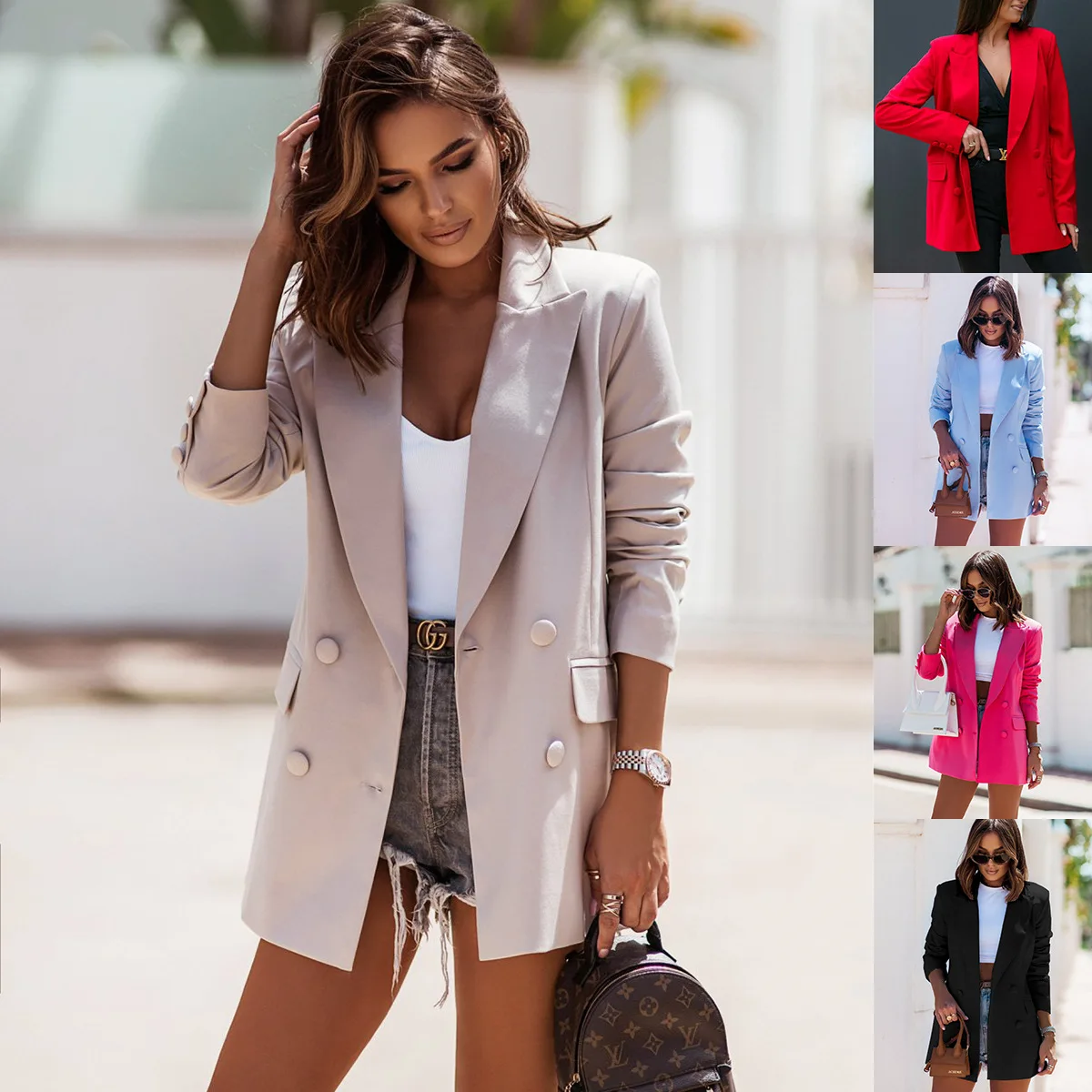 

Autumn and winter long sleeved double breasted suit collar jacket for women
