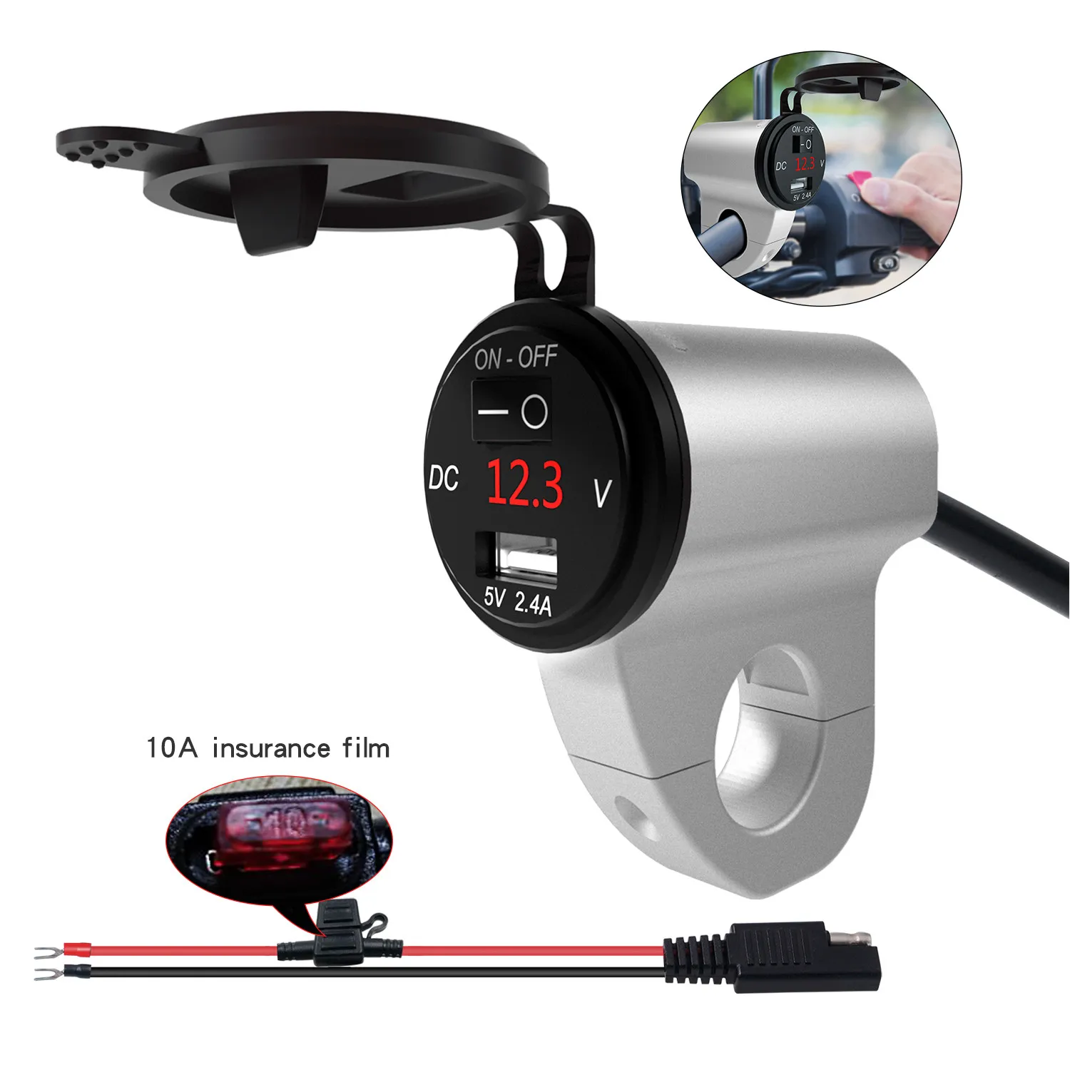 

USB Motorcycle Charger 12V/24V QC3.0 Hi-Q Output Quick ABS Aluminum Alloy Witch Voltmeter Switch For On/Off Button USB Moto ATV