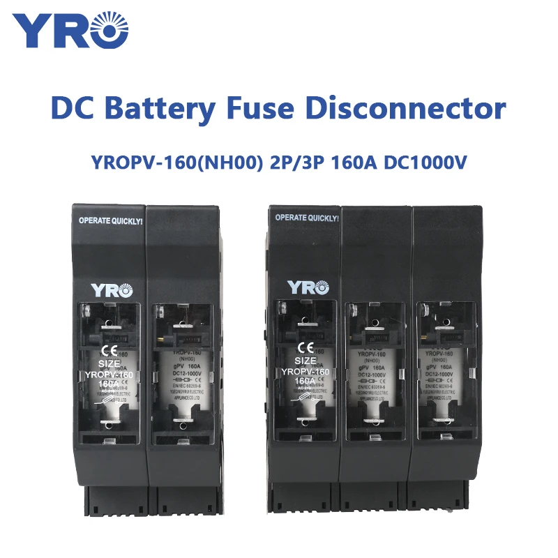 Разъем предохранителя батареи 2P 3P 160A DC1000V Солнечный фотоэлектрический нож Тип предохранителя База держателя предохранителя NH00 Монтаж на панели