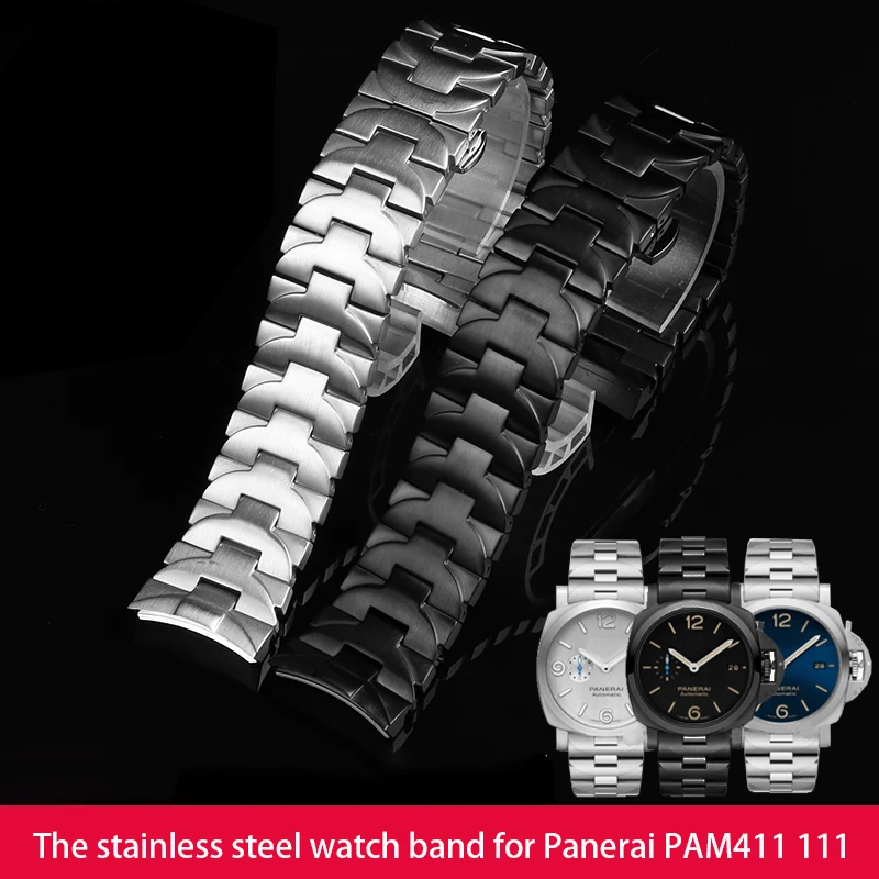 

316L Stainless steel watch strap 24mm watchband for Panerai PAM111 PAM441 watch band Curved soild metal bracelet Man's wristband