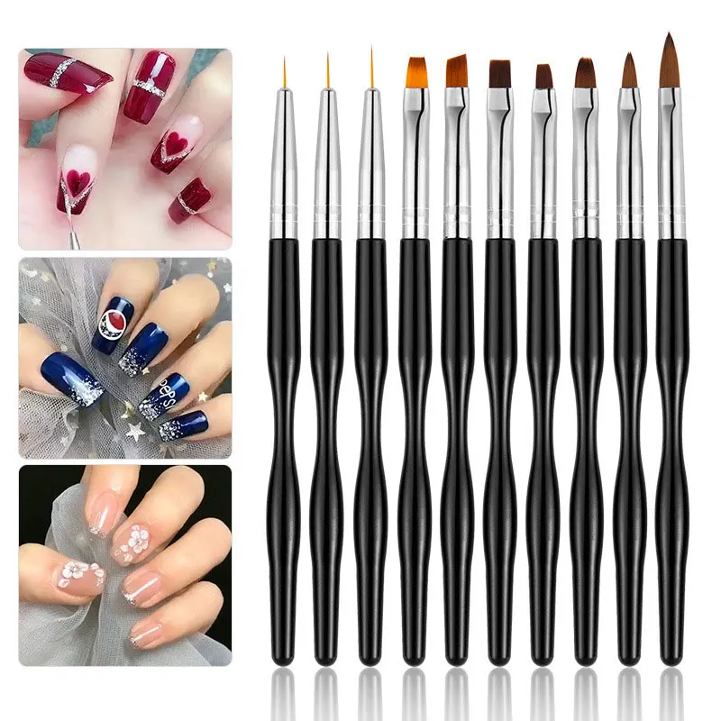 

10Pcs Nail Art Brushes Nail Acrylic Liquid Powder Carving UV Gel Nail Extension Painting Brush Liner Drawing Pen Manicure Tool