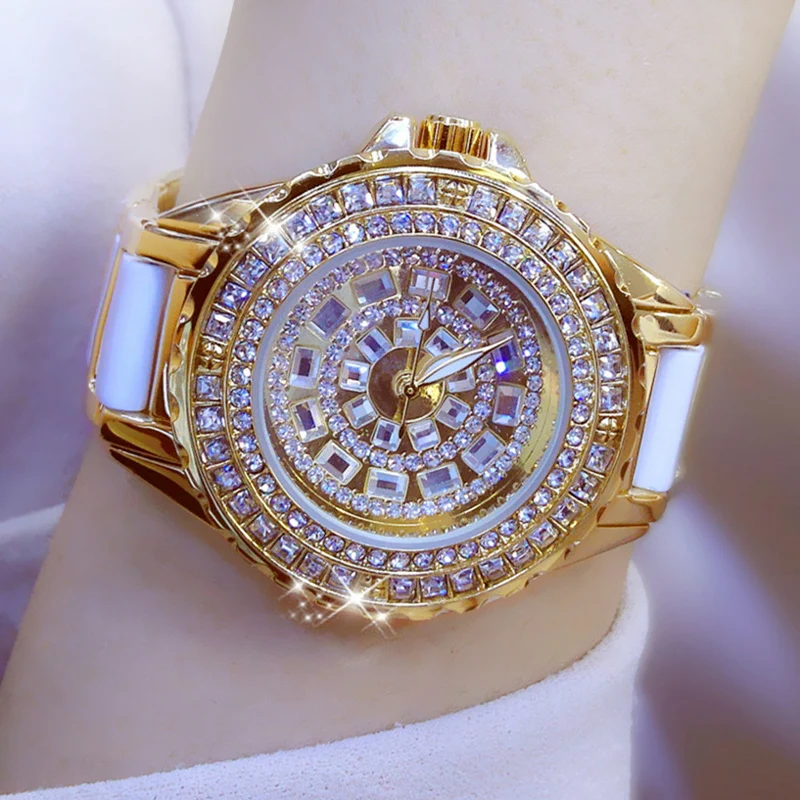 BS bee sister Роскошные брендовые женские часы, часы с бриллиантами, золотой браслет, керамический ремешок, женские водонепроницаемые кварцевые часы золотые