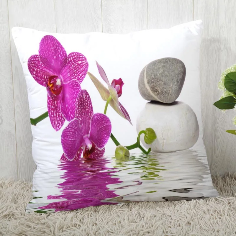 

Custom Pillow Cases Stone and Flower Square Pillowcase Christmas Zippered Pillow Cover 45*45cm