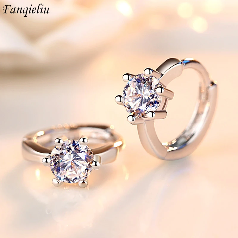 

Fanqieliu Stamp 925 Silver Needle Round Zircon Hoop Earrings For Women New Elegant Jewelry Girl Gift Trendy FQL22163