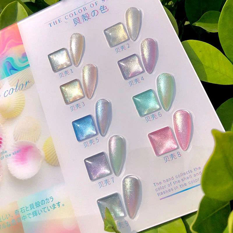 

9 Colors Glitter Shiny Pearl Gel Nail Polish Set Purple Soak Off Holographic Shimmer Mermaid Effect Nail Gel for Girls Party