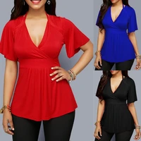 2019 summer solid color was thin and deep v tie with hanging neck womens shirt
