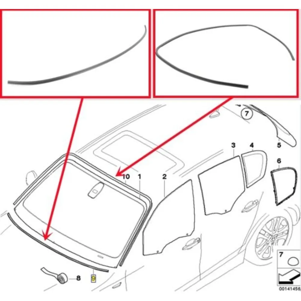 Фото Для BMW E87 116i 118i 120i 130i 51317058224 Оригинальная водонепроницаемая резиновая уплотнительная полоса/уплотнитель лобового стекла, направляющая планка, прокладка №1