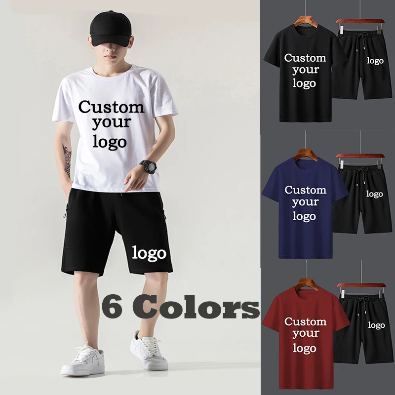 Custom logo 2 Piece Set For Men Tracksuit Solid Color Breathe Cool Shorts Set Men Plus Size Short Jogging Suits