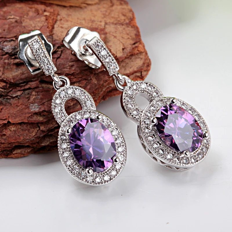 

ANGLANG Luxury Purple CZ Hoop Earrings Female Cocktail Party Stylish Accessories Daily Wearable Birthday Gift Women's Jewelry