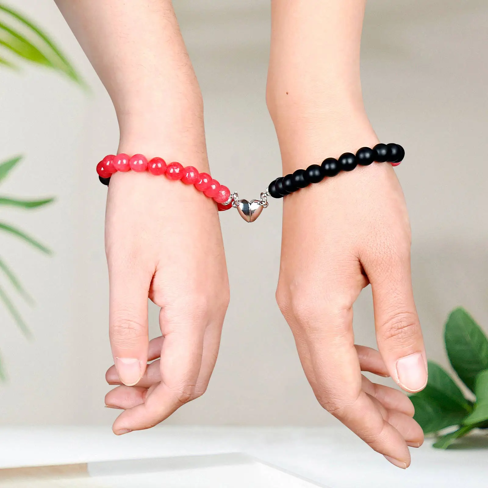 

2pcs/Set Natural Stone Couples Matching Bracelet Heart-shaped Attraction Magnetic Charm Bracelets for Women Girlfriend Bracelets