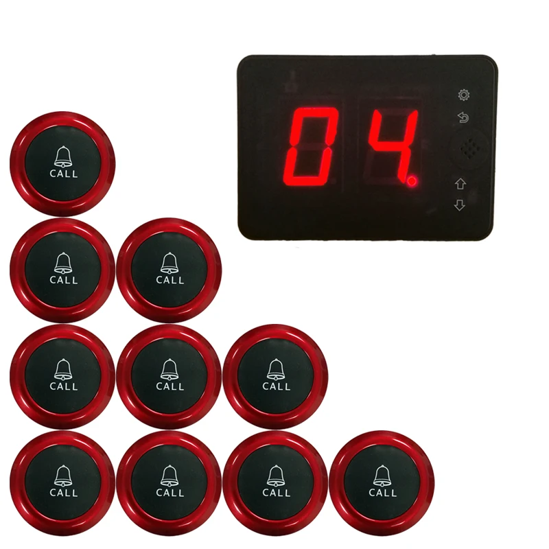 Wireless Waiter System Restaurant Pager Voice Broadcast Host+10Pcs Call Buttons For Bar Hotel Cafe