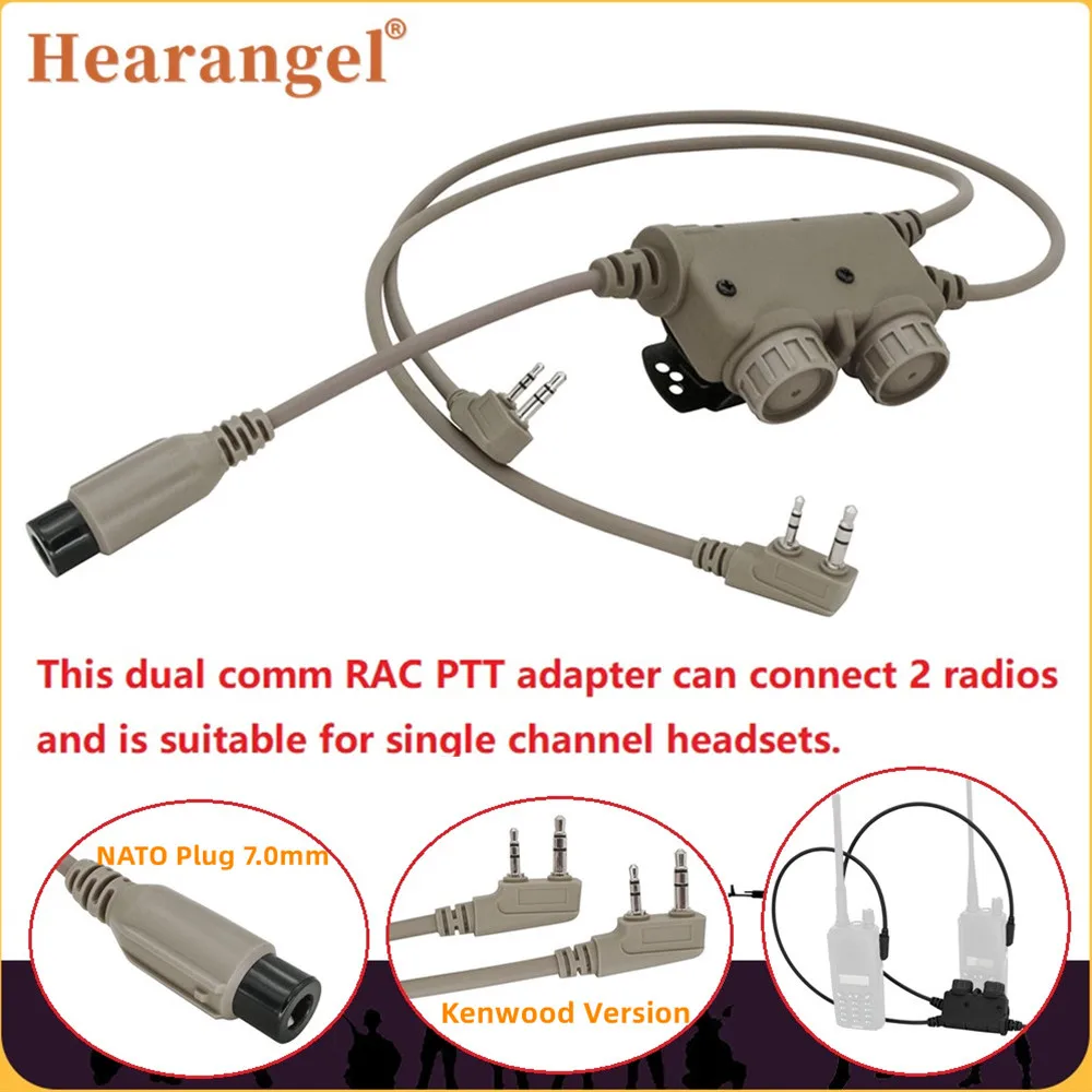 Tactical Ptt Dual Communication RAC Ptt Kenwood Plug for Baofeng UV5R UV82 COMTAC Airsoft ShootingTactical Headset&RAC 6 Pin PTT