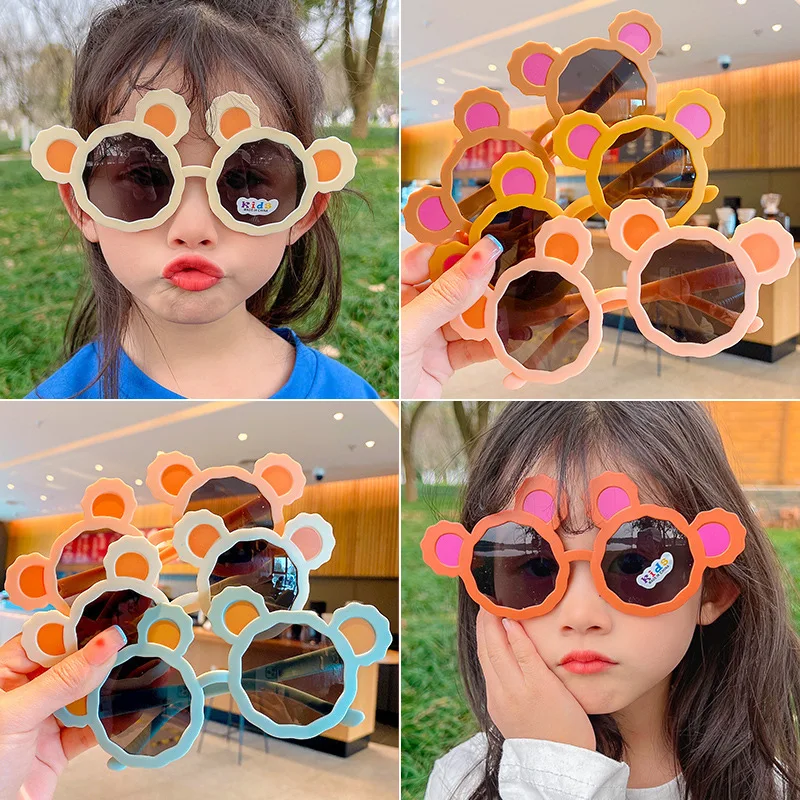 Детские солнцезащитные очки с милыми мультяшными медвежьими ушками солнцезащитные очки для маленьких девочек модные индивидуальные детские солнцезащитные очки