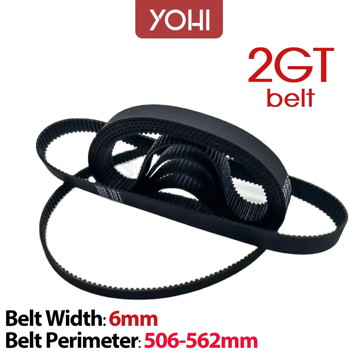 

2GT 2MM GT2 Timing Belt Pitch length506/516/520/524/528/530/540/550/556/558/562/570mm Width 6mm Rubber Closed