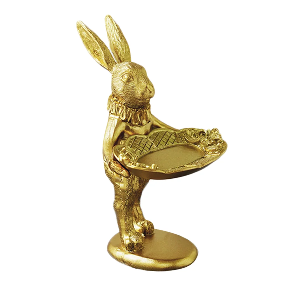 

Bunny Jewelry Rabbit Ring Dish Holder Tray Retro Model Easter Trinket Statue Golden Plate Miniature Figurine Decorations Figure