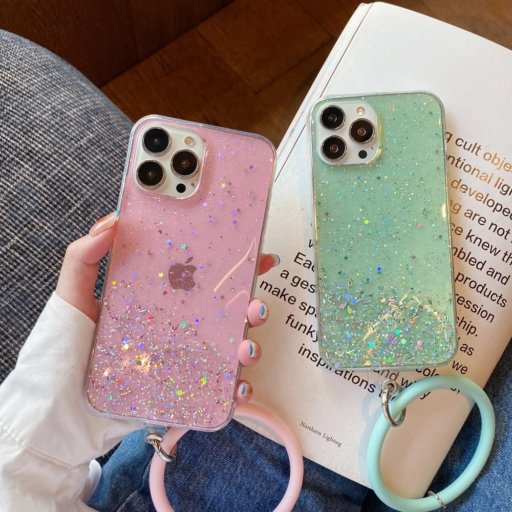 

Silicone Bangle Glitter Case for Oppo Reno 5 4 7 6 Lite 8 F21 Pro Plus 6Z 4F 5F Case Bracelet Cover Translucent Funda Coque