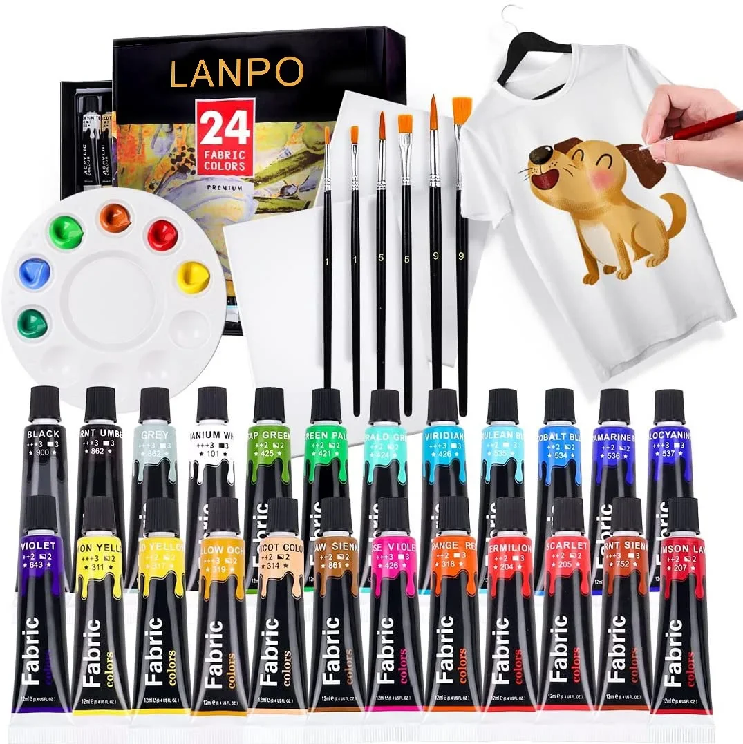 

Canvas Kit Palette,permanent Colors For Paint 6 For Shoes, With Fabric Puffy 1 Brushes, 12 Clothes Paint Set 24 Textile