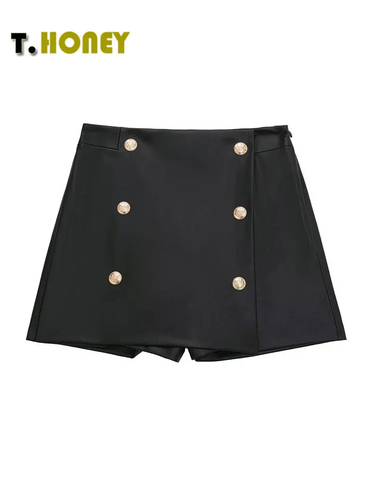 

Женские модные однотонные боковые молнии TELLHONEY, женские повседневные пуговицы трапециевидной формы из искусственной кожи с высокой талией