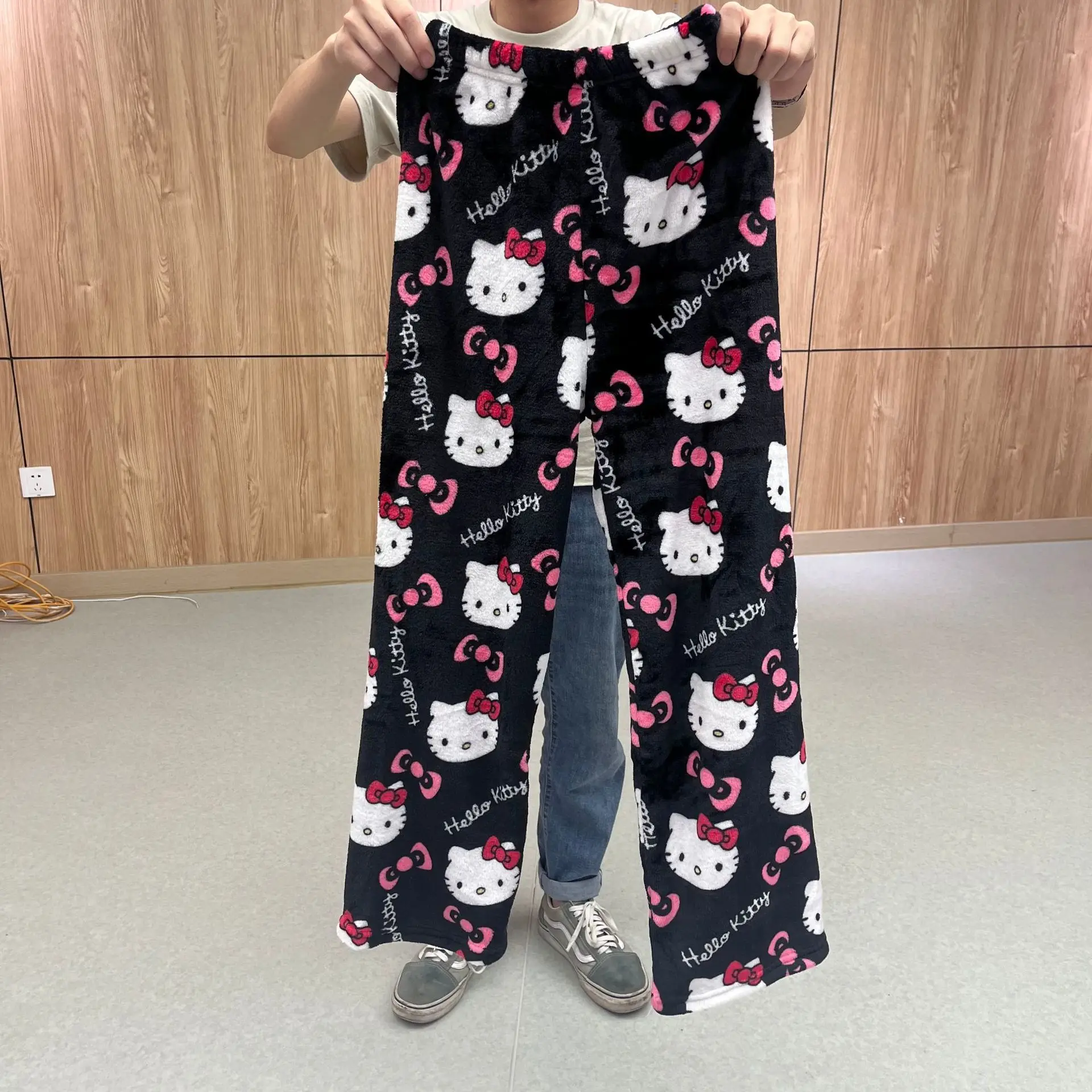 

Cartoon Hello Kitty Plush Pajama Pants for Women Winter Thicken Fleece-lined Warm Leisure Home Pants Sanrio Sleep Bottoms