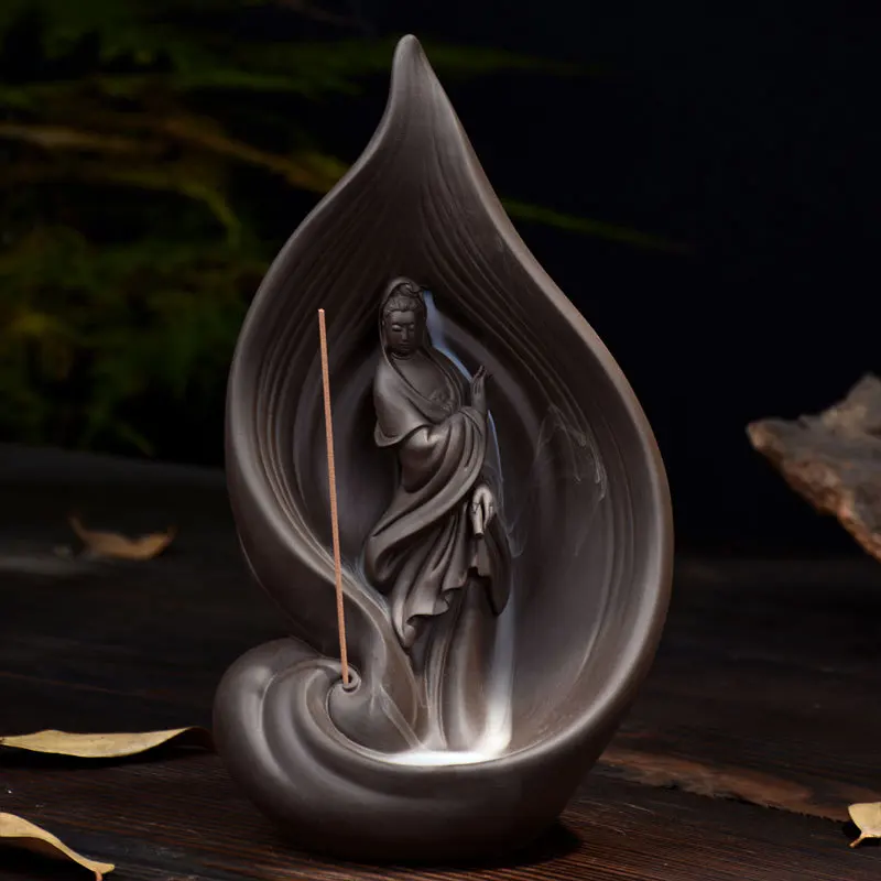

Creative Avalokitesvara Burner Backflow Tower Incense Cones Burner Incense Stick Holder Ceramic Censer Home Decoration Teahouse